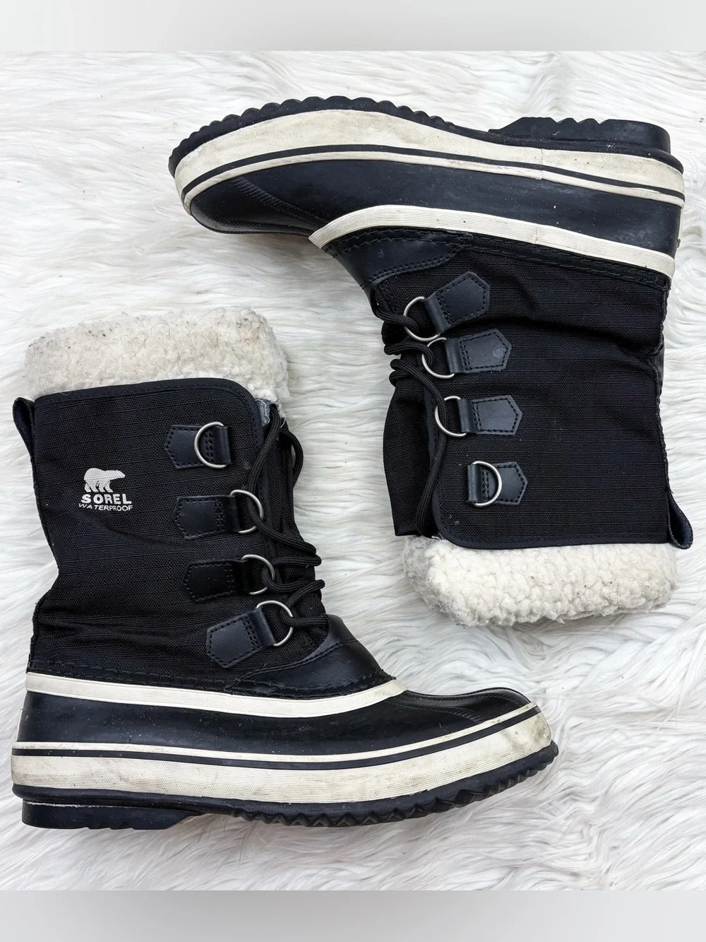 Sorel Winter Carnival Black Stone Boots Waterproof Fleece Lined Duck Snow Size 8